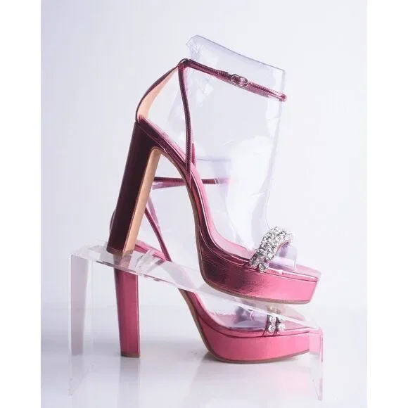 Alexandre Birman Womens Lenny Pink Crystal Platform Pumps Heels Sandal US 7.5